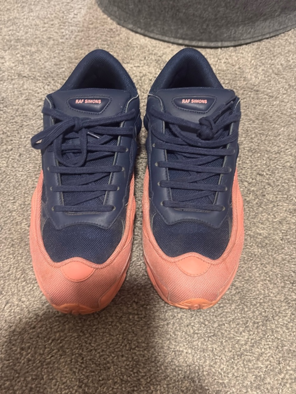 Raf Simons Navy and Coral Low-Top Sneakers